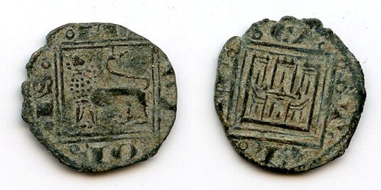 Billon obol (meaja) of Alfonso X (1252-1284), Kingdom of Castille and Leon, Spain