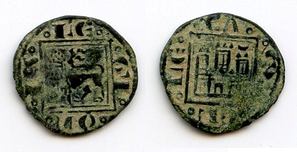 Billon obol (meaja) of Alfonso X (1252-1284), Kingdom of Castille and Leon, Spain