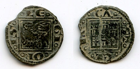 Billon obol (meaja) of Alfonso X (1252-1284), Kingdom of Castille and Leon, Spain