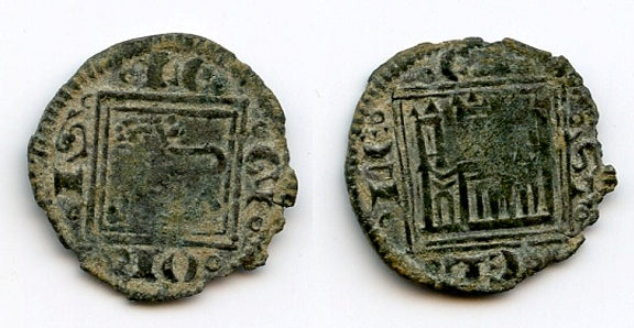 Billon obol (meaja) of Alfonso X (1252-1284), Kingdom of Castille and Leon, Spain