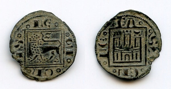 Billon obol (meaja) of Alfonso X (1252-1284), Kingdom of Castille and Leon, Spain