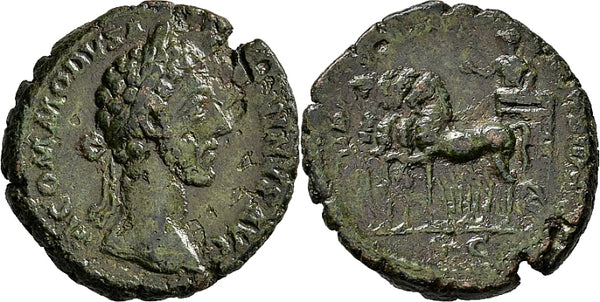 Bronze as w/quadriga, Commodus (177-192 AD), Rome mint, Roman Empire (RIC 319)