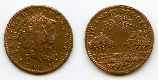 Brass jeton (AE26), 1660s, Maria Theresa and Louis XIV (1643-1715), France