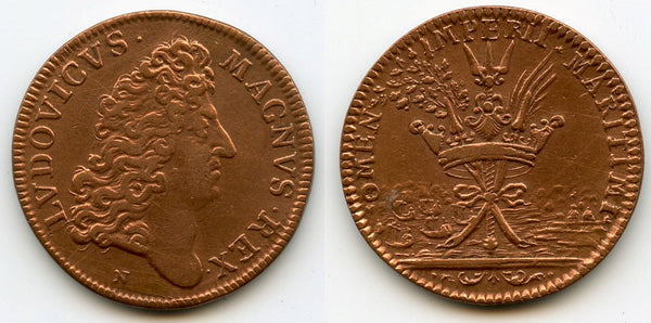Brass OMEN IMPERII MARITIMI jeton (AE26) of Louis XIV (1643-1715), France