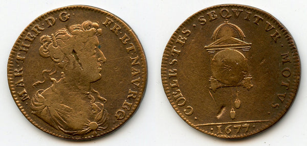 Brass jeton (AE27), 1677, Maria Theresa, wife of Louis XIV (1643-1715), France