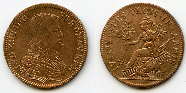 Lovely brass jeton (AE28),  Louis XIV (1643-1715), France