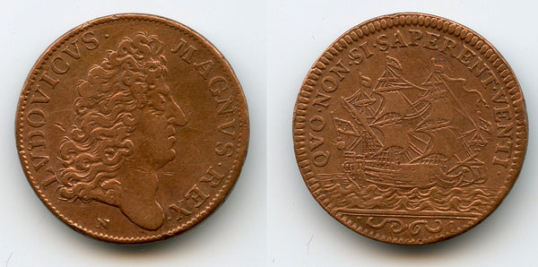 Brass QVO NON SI SAPERENT VENTI jeton (AE25) of Louis XIV (1643-1715), France