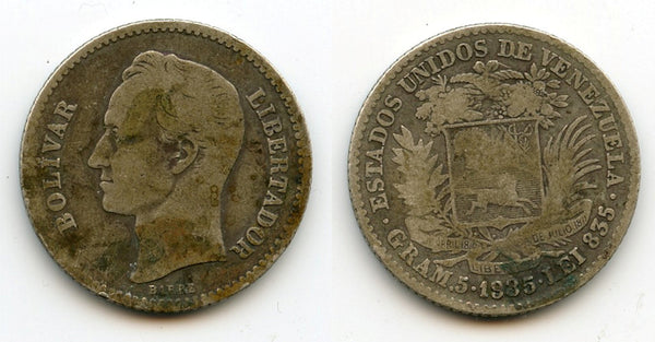 Silver bolivar, 1935, Philadelphia mint, Venezuela