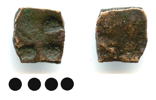 Rare AE 2-mashaka punchmark w/4 punches, 185-73 BC, Vidisha?, Sungas, India