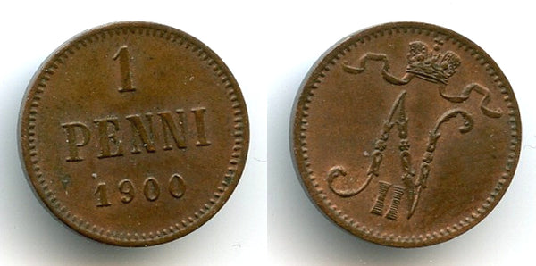 Copper 1 penni, Nicholas II (1894-1917), 1900, Finland under Russian Empire