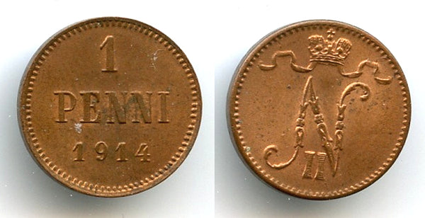 Copper 1 penni, Nicholas II (1894-1917), 1914, Finland under Russian Empire