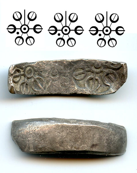 Unique type with 3 punches - silver shatamana, Gandhara (c.600-500 BC), India