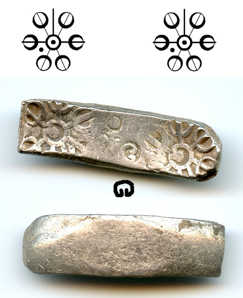Silver shatamana w/2 punchmarks + mark, Gandhara Janapada, c.600-500 BC, India