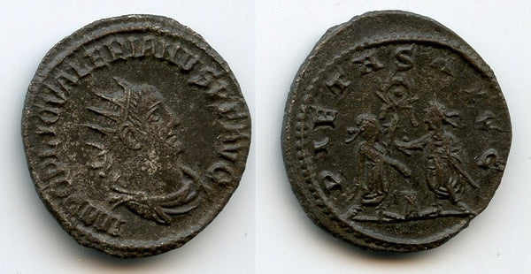 Silver antoninianus of Valerian (253-260 CE), Samosata, Roman Empire (RIC 285 w/wreath)