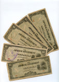 Lot of 5 notes - 10 pesos, 1942 WWII Japanese Occupation of Philippines (P#108)