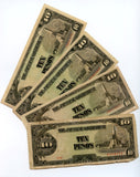 Lot of 4 notes - 10 pesos, 1943 WWII Japanese Occupation of Philippines (P#111)