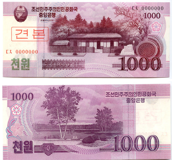Uncirculated specimen note, 1000-won, North Korea (DPRK), 2008 (Pick#64)