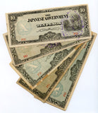 Lot of 5 notes - 10 pesos, 1942 WWII Japanese Occupation of Philippines (P#108)