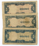 Lot of 3 notes - 1-peso, 1942 WWII Japanese Occupation of Philippines (P#106)