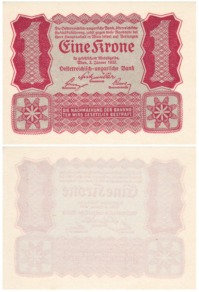 aUNC-UNC 1-krone, 1922, Austria (Pick-73)