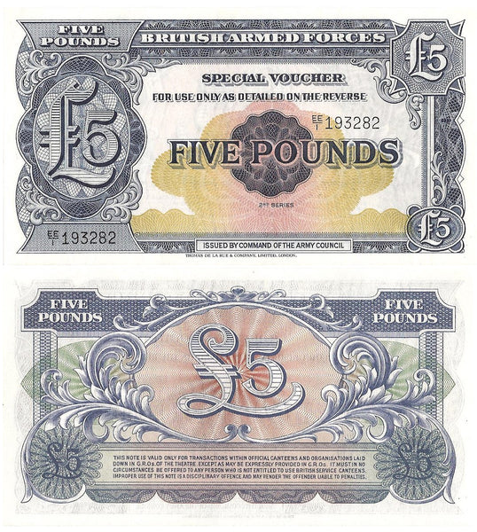 Crisp uncirculated 5-Pounds, British Armed Forces 1948 (2nd series), UK (Pick#M23)