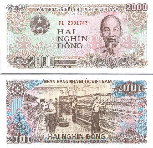 Vietnam, crisp uncirculated 2000-Dong, 1988 (Pick-107)