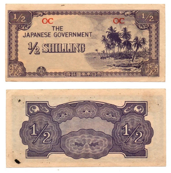 Scarce 1/2 shilling banknote, 1942, Japanese-occupied Oceania (Pick-142)