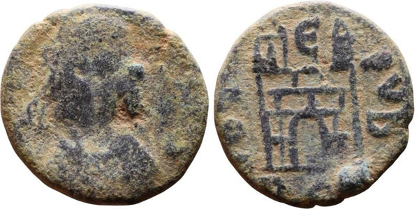 Rare camp-gate AE4 of Valentinian III (425-455 AD), Roman Empire (RIC 2123E)