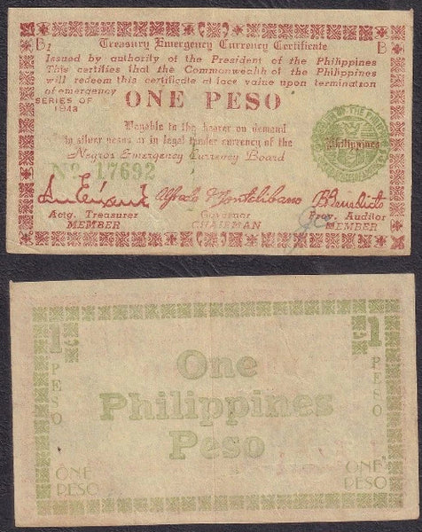 Scarce 1-peso, Free Negros Emergency currency, 1943, Negros Island, Philippines (P#S661a)