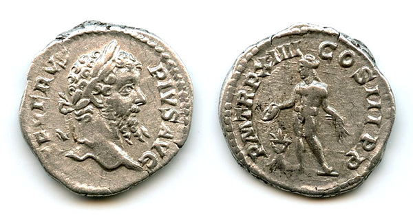 Silver denarius of Septimius Severus (193-211 CE), Roman Empire (RIC 201)