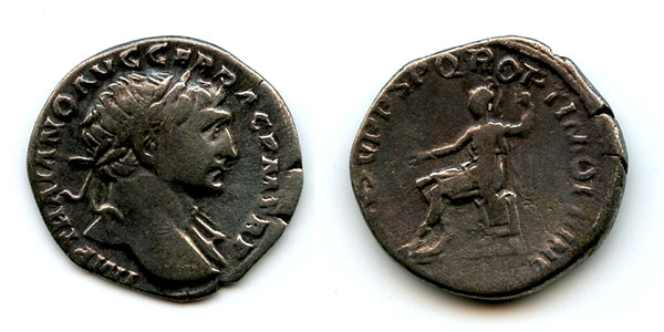 Silver denarius, Trajan (98-117 CE), Rome mint, Roman Empire (RIC 119)