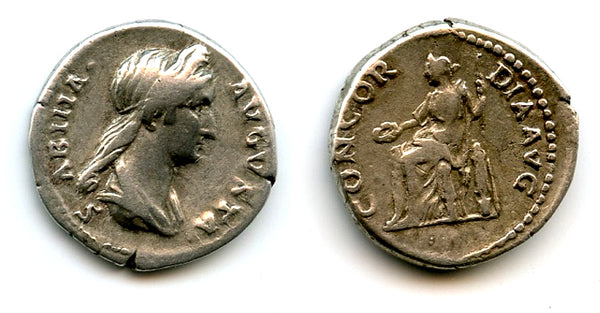 Scarce CONCORDIA silver denarius, Sabina (d.136 CE), Roman Empire (RIC 391)