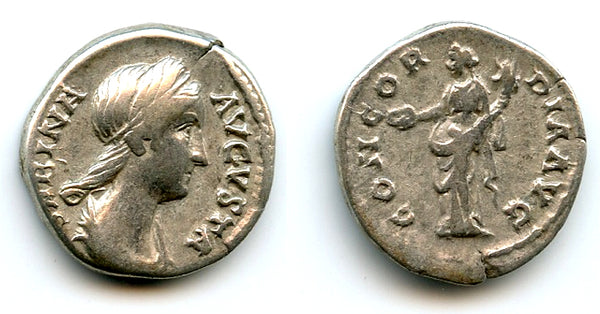 Scarce CONCORDIA silver denarius, Sabina (d.136 CE), Roman Empire (RIC 390)