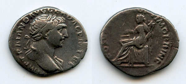 Silver denarius, Trajan (98-117 CE), Rome mint, Roman Empire (RIC 116)