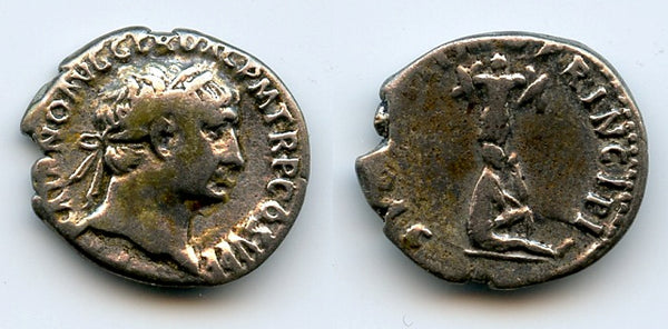 Silver denarius, Trajan (98-117 CE), Rome mint, Roman Empire (RIC 223)