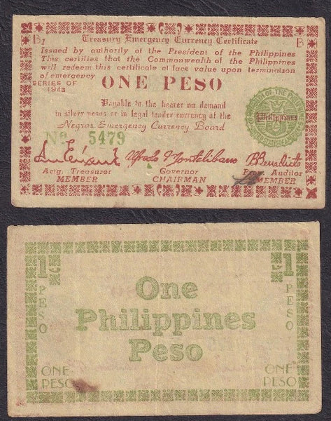 Scarce 1-peso, Free Negros Emergency currency, 1943, Negros Island, Philippines (P#S661a)