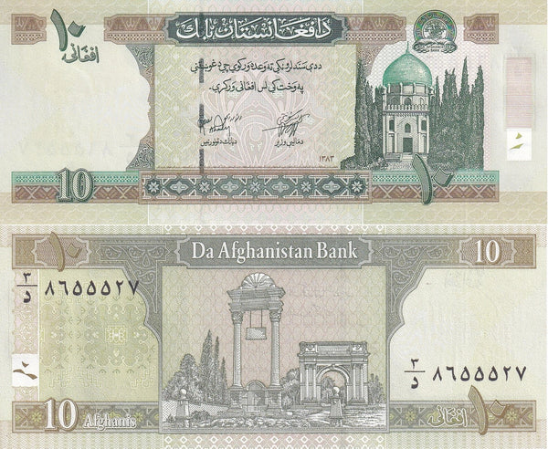 Uncirculated 10-afghanis note, 2004, Afghanistan (Pick-67b)