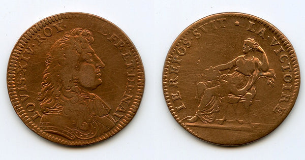 Lovely brass jeton (AE27), Louis XIV (1643-1715), France (Lev.#1372)