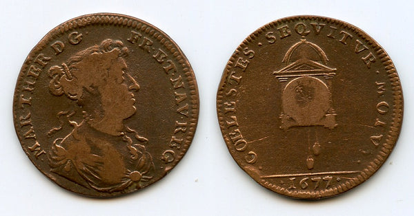 Brass jeton (AE27), 1677, Maria Theresa, wife of Louis XIV (1643-1715), France