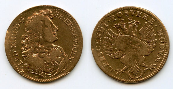 Lovely brass CRESCENDI POSVERE MODVM jeton (AE25), Louis XIV (1643-1715), France (F-12603)