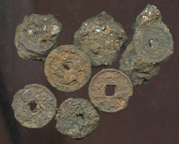 Clumps of shipwrecked iron coins + coins, Southern Song period, c.1127-1279, China