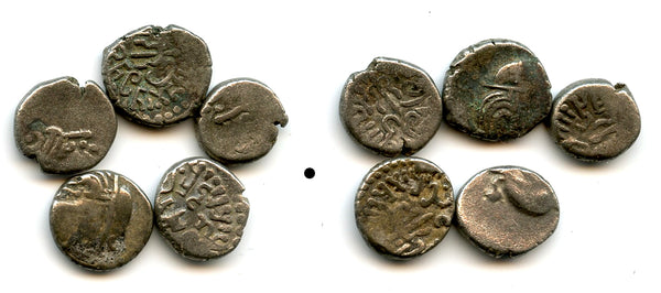 Lot of 5 silver drachm of Madasena (c.415-50 CE), Kathiawar, Second Kshatrapa Kingdom