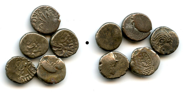 Lot of 5 silver drachm of Madasena (c.415-50 CE), Kathiawar, Second Kshatrapa Kingdom
