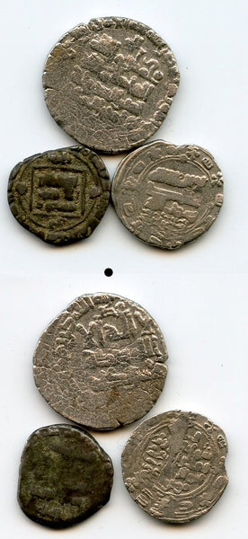 Lot of 3 various unsorted silver Ghaznavid dirhams, 10 grams, 977-1186 AD, Ghaznavid Empire