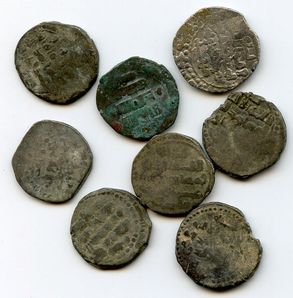 Lot of 8 various unsorted silver Ghaznavid dirhams, 24 grams, 977-1186 AD, Ghaznavid Empire