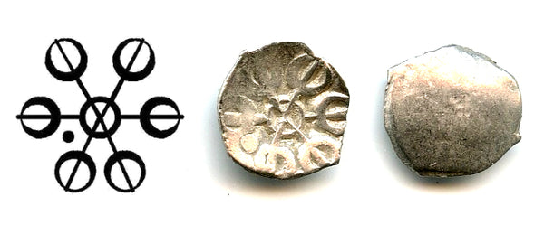 High grade silver 1/16th shatamana (1/2 shana), Gandhara Janapada, ca.500-400 BC, India