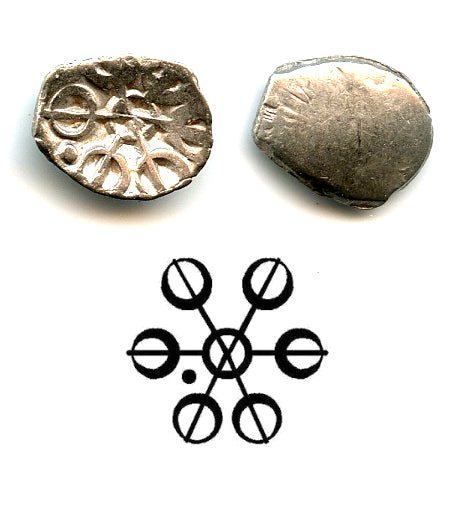 High grade silver 1/16th shatamana (1/2 shana), Gandhara Janapada, ca.500-400 BC, India
