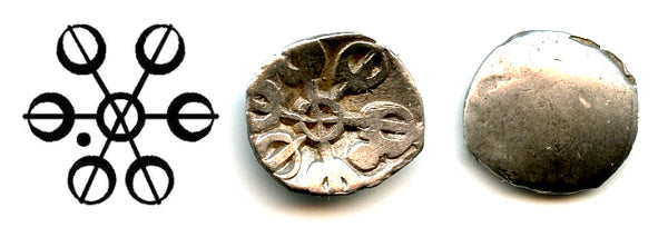 High grade silver 1/16th shatamana (1/2 shana), Gandhara Janapada, ca.500-400 BC, India