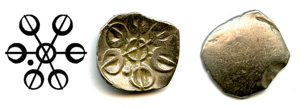 High grade AR 1/8th shatamana w/banker's mark, Gandhara Janapada, c.500-400 BC, India