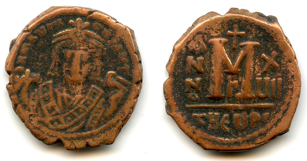 Nice follis of Maurice Tiberius (582-602 CE), RY17 (598 CE), Theupolis, Byzantine Empire